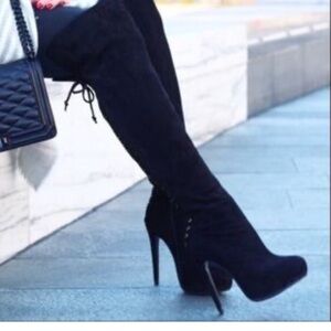 Steve Madden 5 Inch Stiletto Black Suede Thigh High Boots. Size 8.5